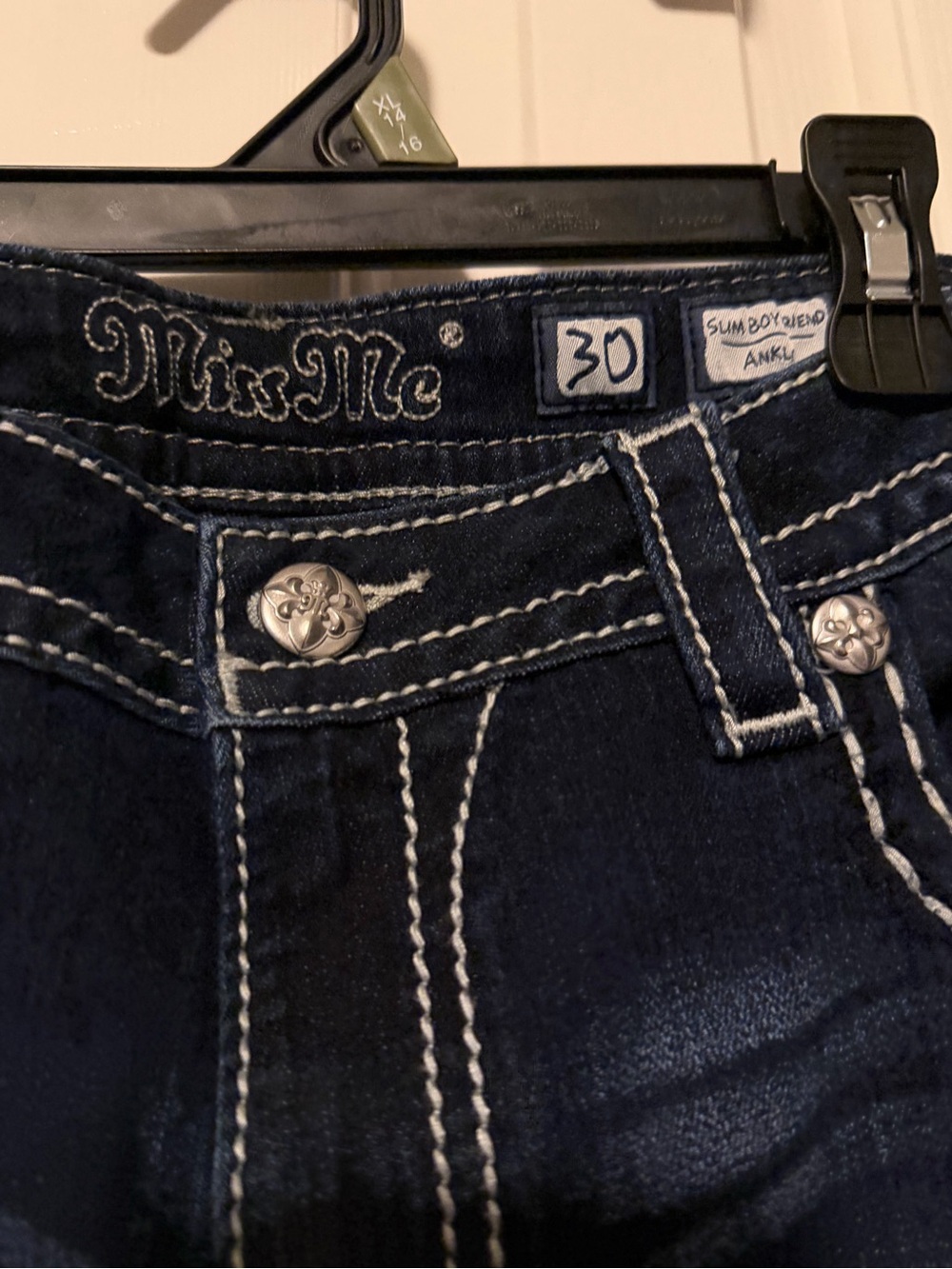 Miss Me Dark Indigo Jeans with White Contrast Stitching